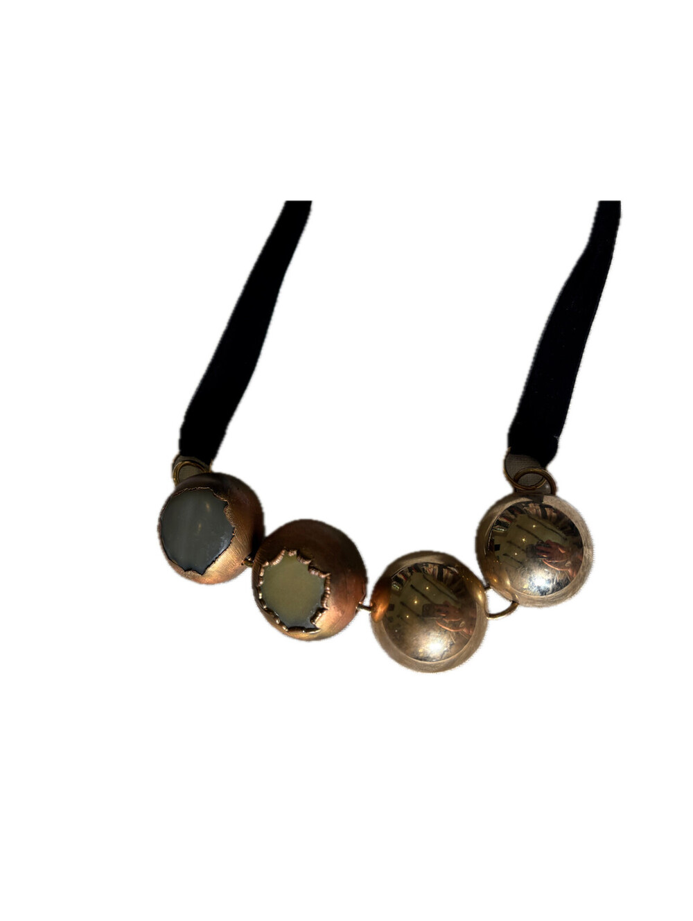 Marni Ribbon Tie Gold Half Sphere Costume Jewelry Necklace